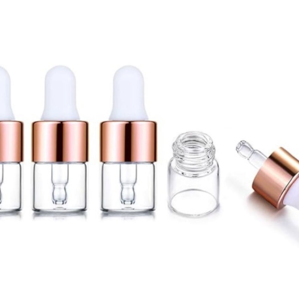 BRAND NEW 30 pcs Clear Glass & Rose Gold Dropper Bottles 1 mL